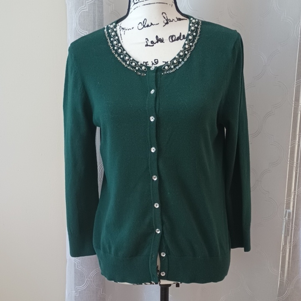 Cable & Gauge Forest Green Embellished Cardigan